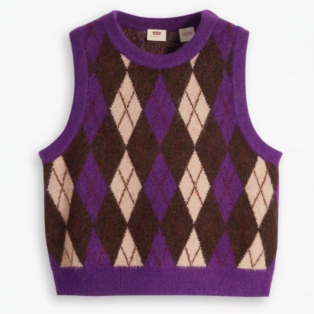Women's Levi's Purple Argyle Sweater Vest Medium